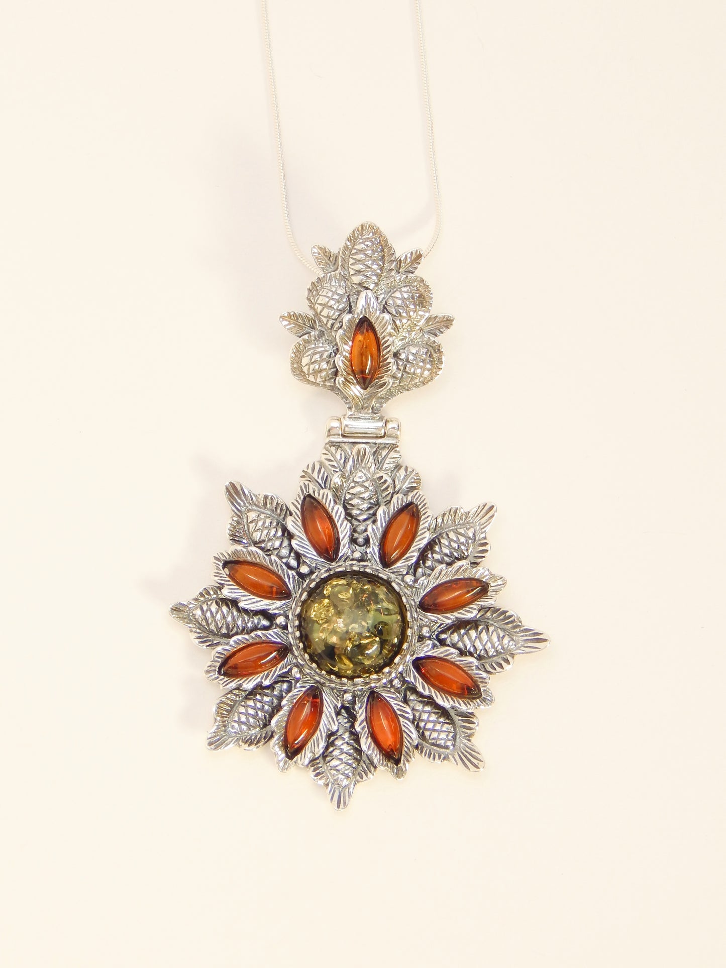 Natural Baltic Amber Tropical Floral Statement Necklace in 925 Sterling Silver
