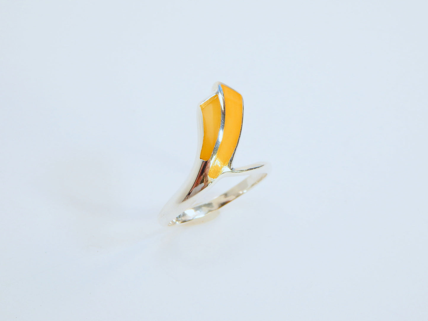 Natural Baltic Butterscotch Amber Modern Designer Ring in 925 Sterling Silver