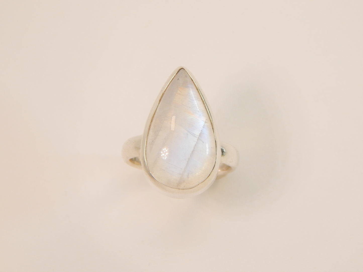 Genuine Rainbow Moonstone Pear Cut Ring in 925 Sterling Silver