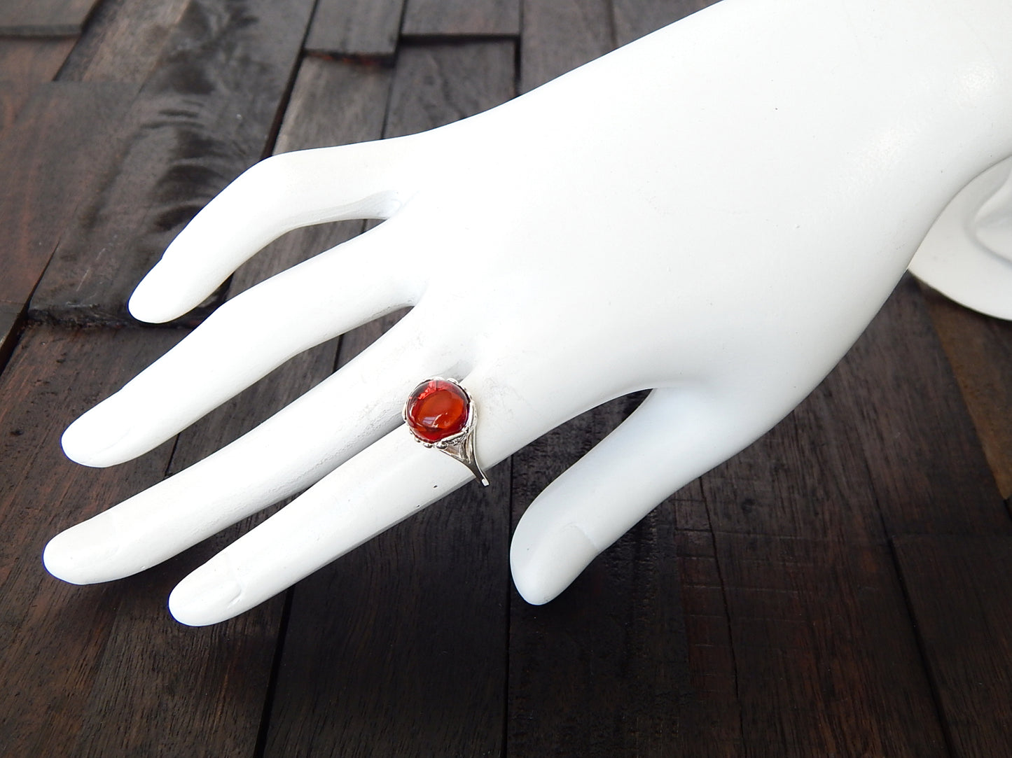 Natural Baltic Cherry Amber Butterfly Adjustable Ring