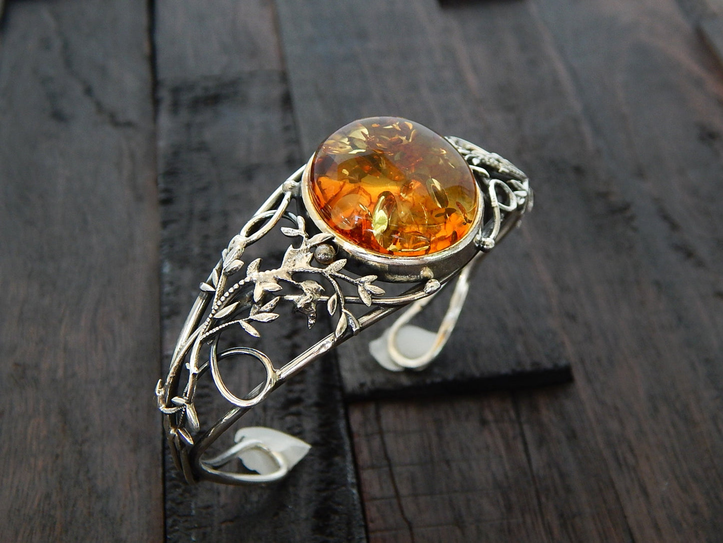 Handmade Natural Baltic Cognac Amber Vine Cuff Bracelet