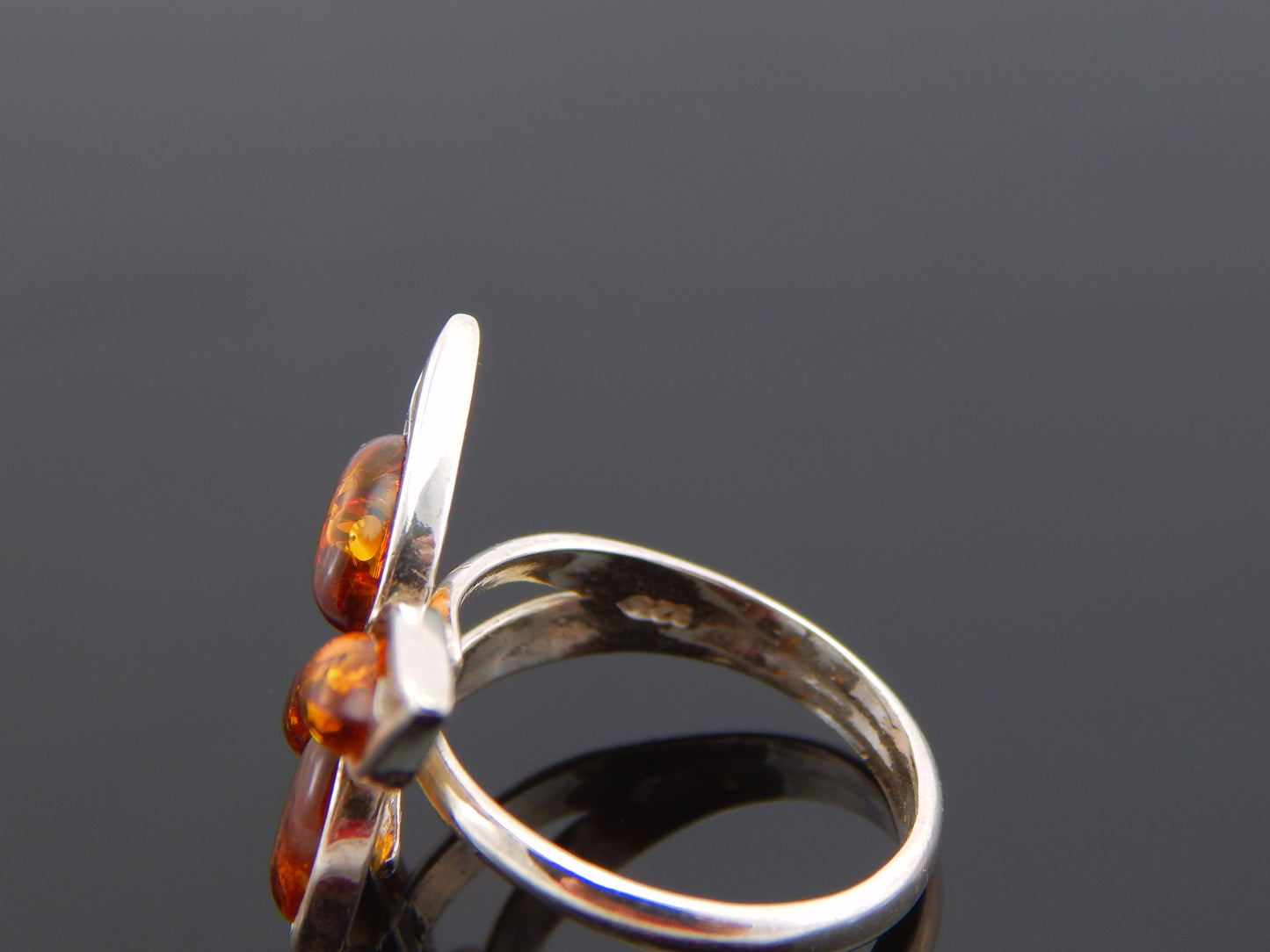 Natural Baltic Cognac Amber Adjustable Butterfly Ring