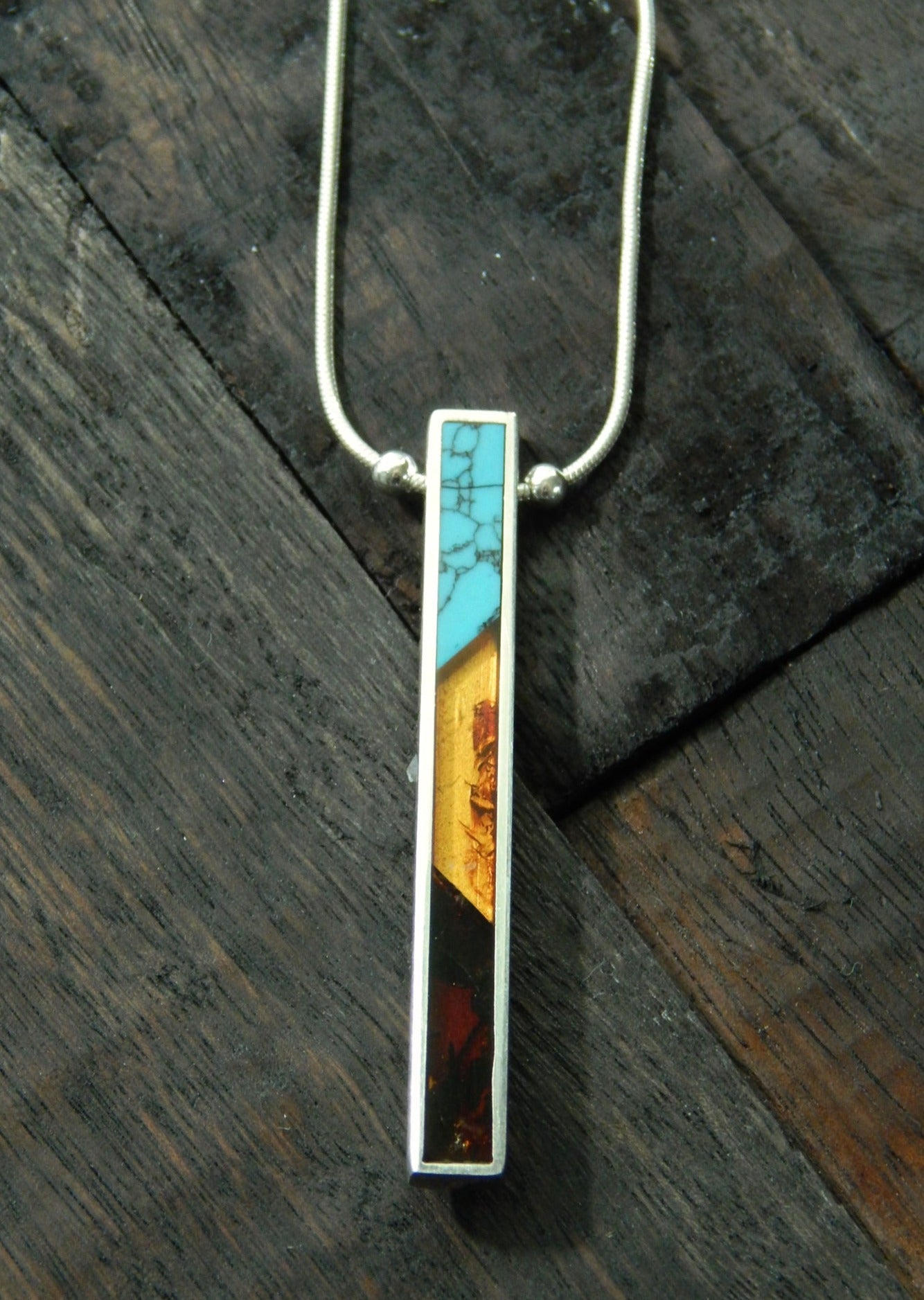 Natural Baltic Amber and Turquoise Minimalist Pendant Necklace