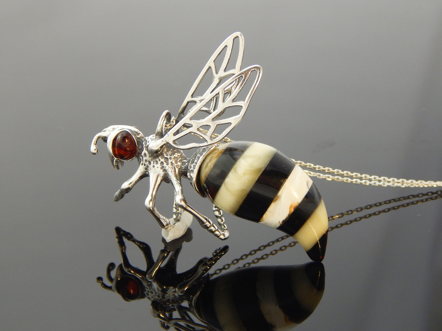 Natural Baltic Amber Bumble Bee Pendant in 925 Sterling Silver