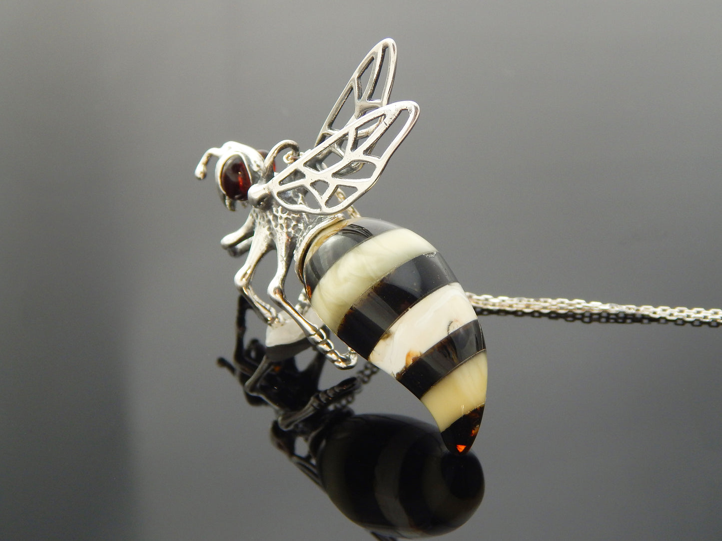 Natural Baltic Amber Bumble Bee Pendant in 925 Sterling Silver