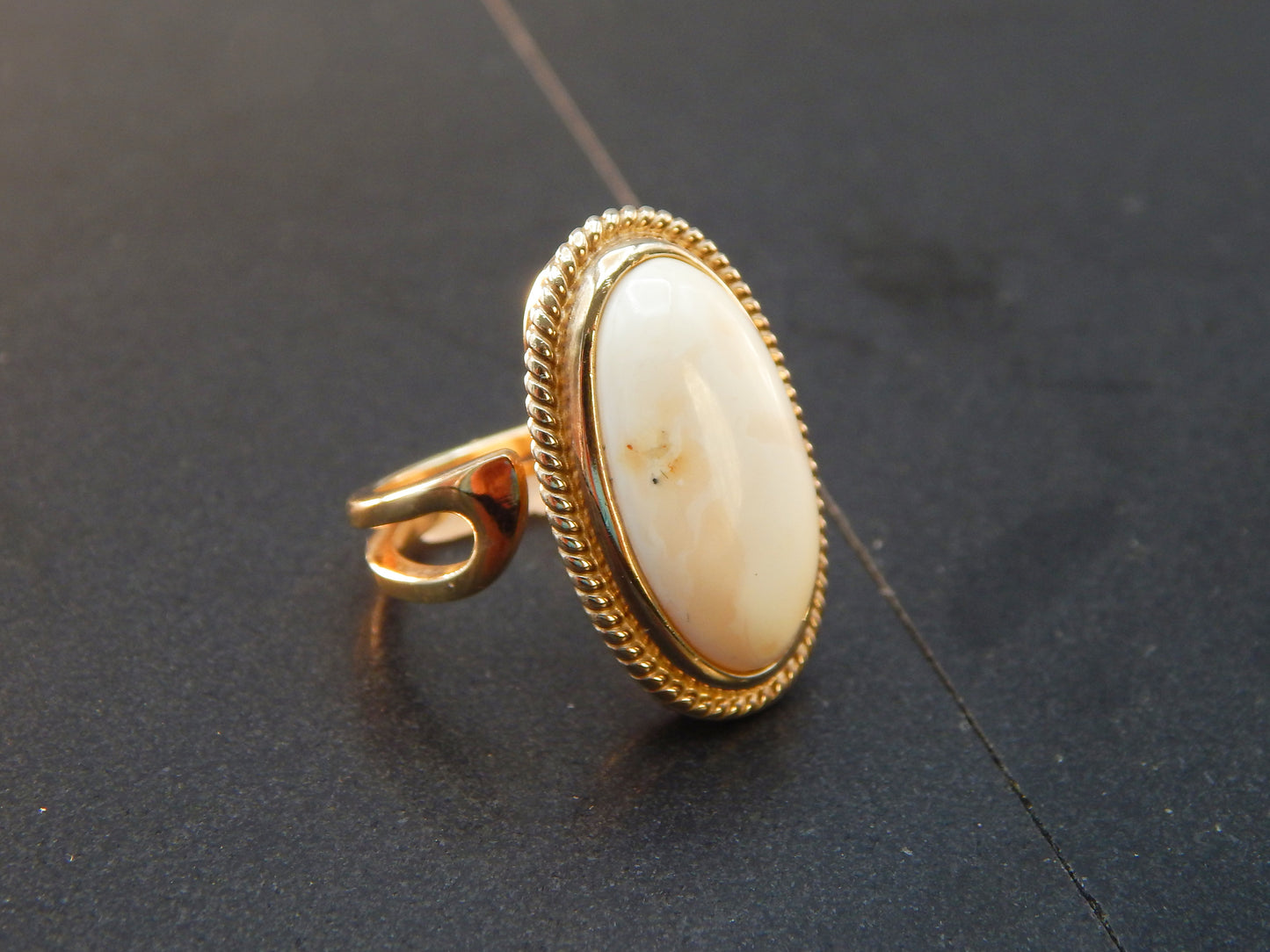 Natural Baltic Rare White Amber Victorian Ring in 14k Gold Plated s925