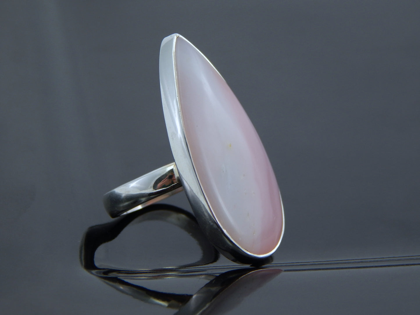 Natural Australian Pink Opal Pear Cut Adjustable Ring in 925 Silver