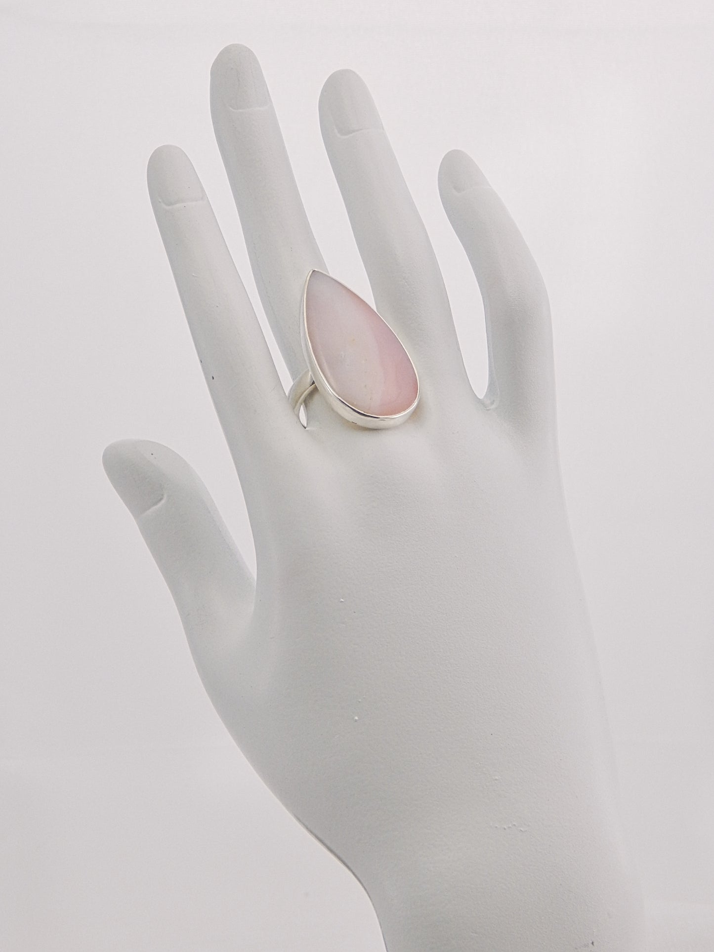 Natural Australian Pink Opal Pear Cut Adjustable Ring in 925 Silver