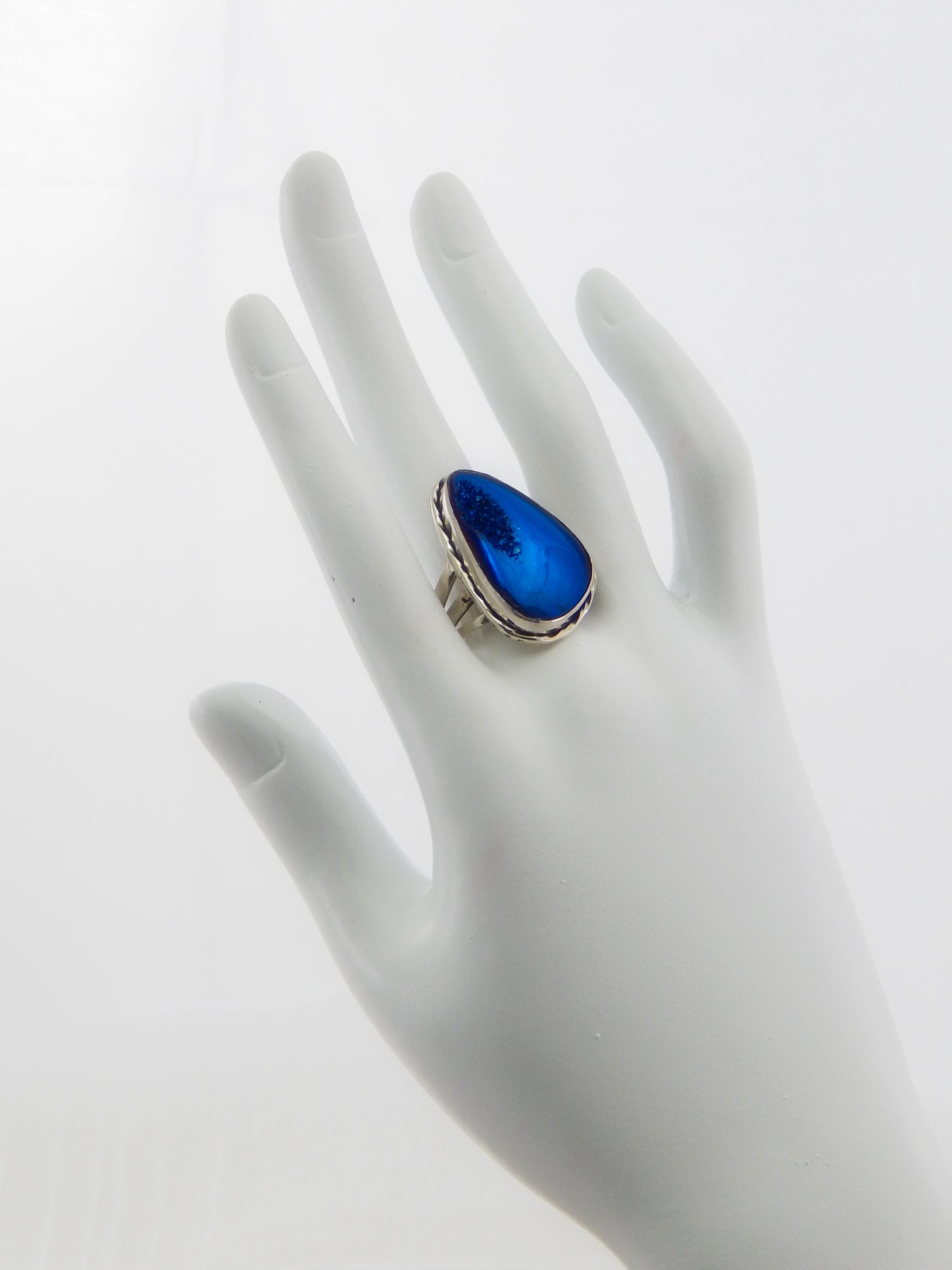Genuine Hand Painted Royal Blue Druzy Ring in 925 Silver