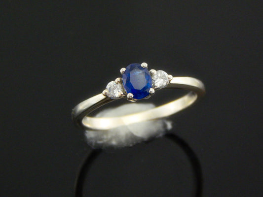 Natural Blue Kyanite Oval Cut Ring with Diamonds in 925 Silver