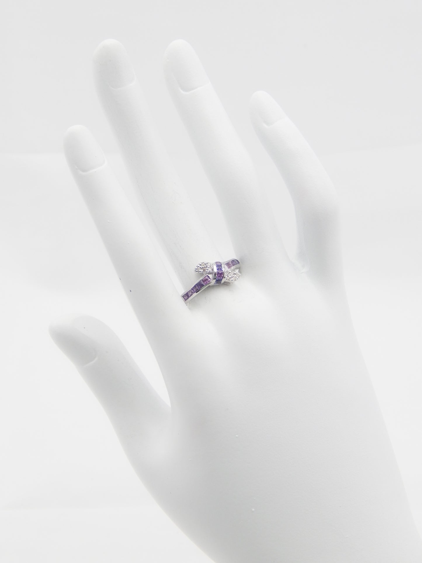 Genuine Pink and Purple Sapphire Love Knot Ring in 925 Sterling Silver