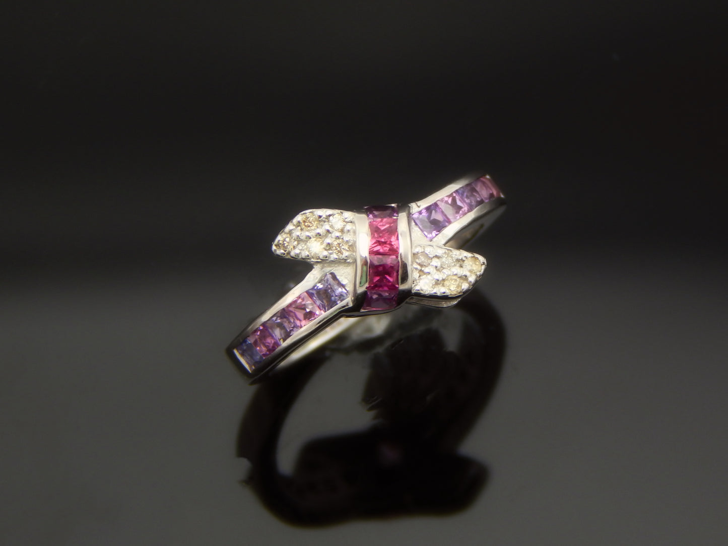Genuine Pink and Purple Sapphire Love Knot Ring in 925 Sterling Silver