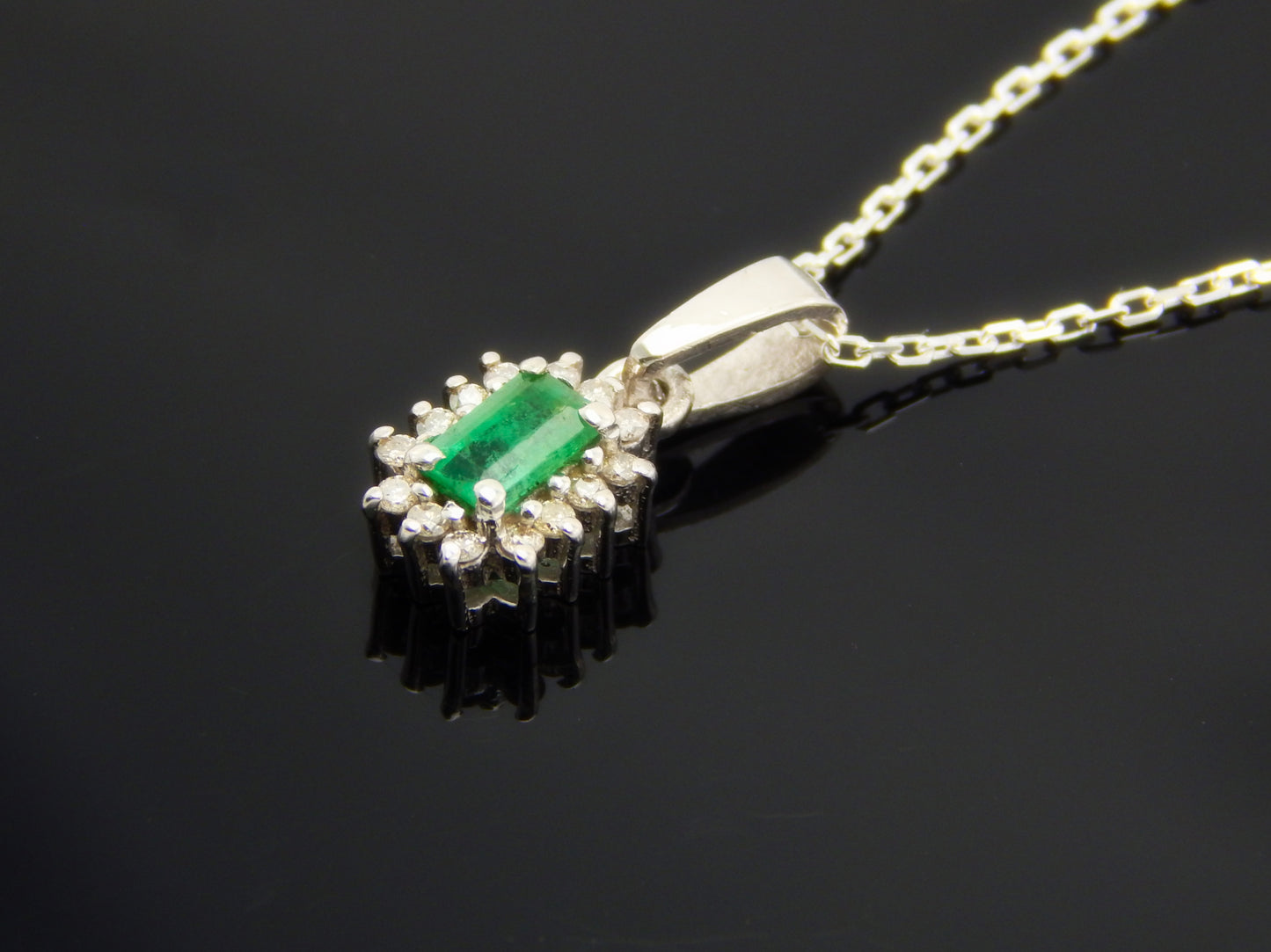 Emerald and Diamond Pendant Necklace in 925 Sterling Silver
