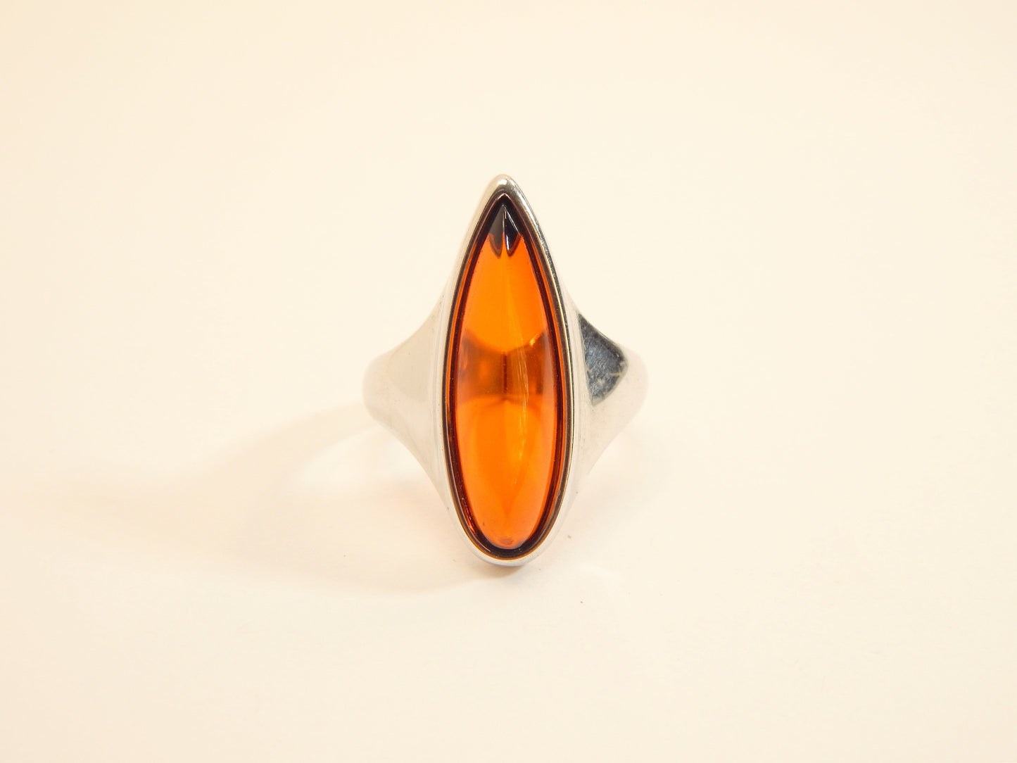 Natural Baltic Cherry Lithuanian Amber Modern Chic Ring in 925 Sterling Silver