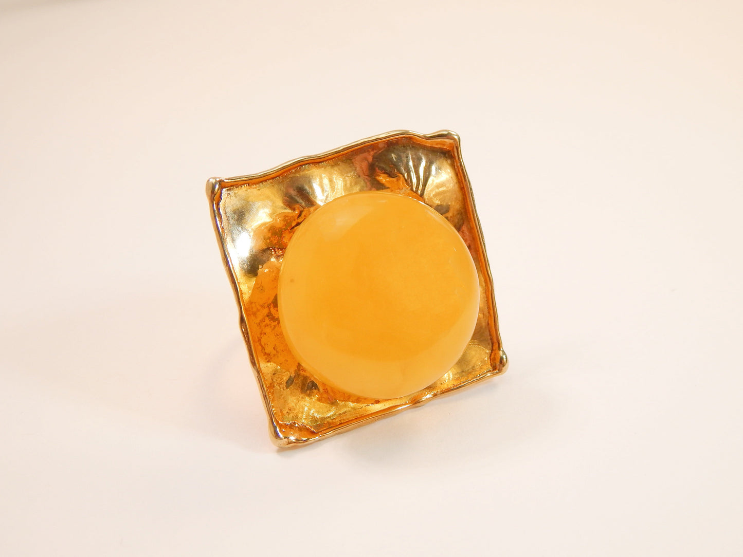 Natural Baltic Butterscotch Amber 14K Gold Plated Statement Ring