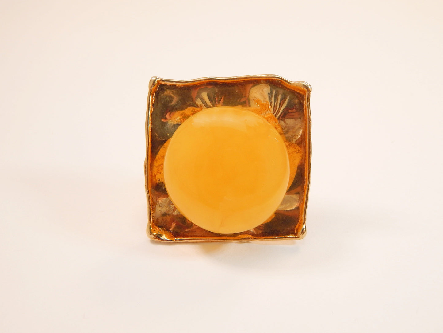 Natural Baltic Butterscotch Amber 14K Gold Plated Statement Ring