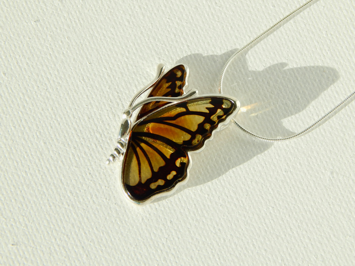 Natural Baltic Amber Monarch Butterfly Pendant Necklace