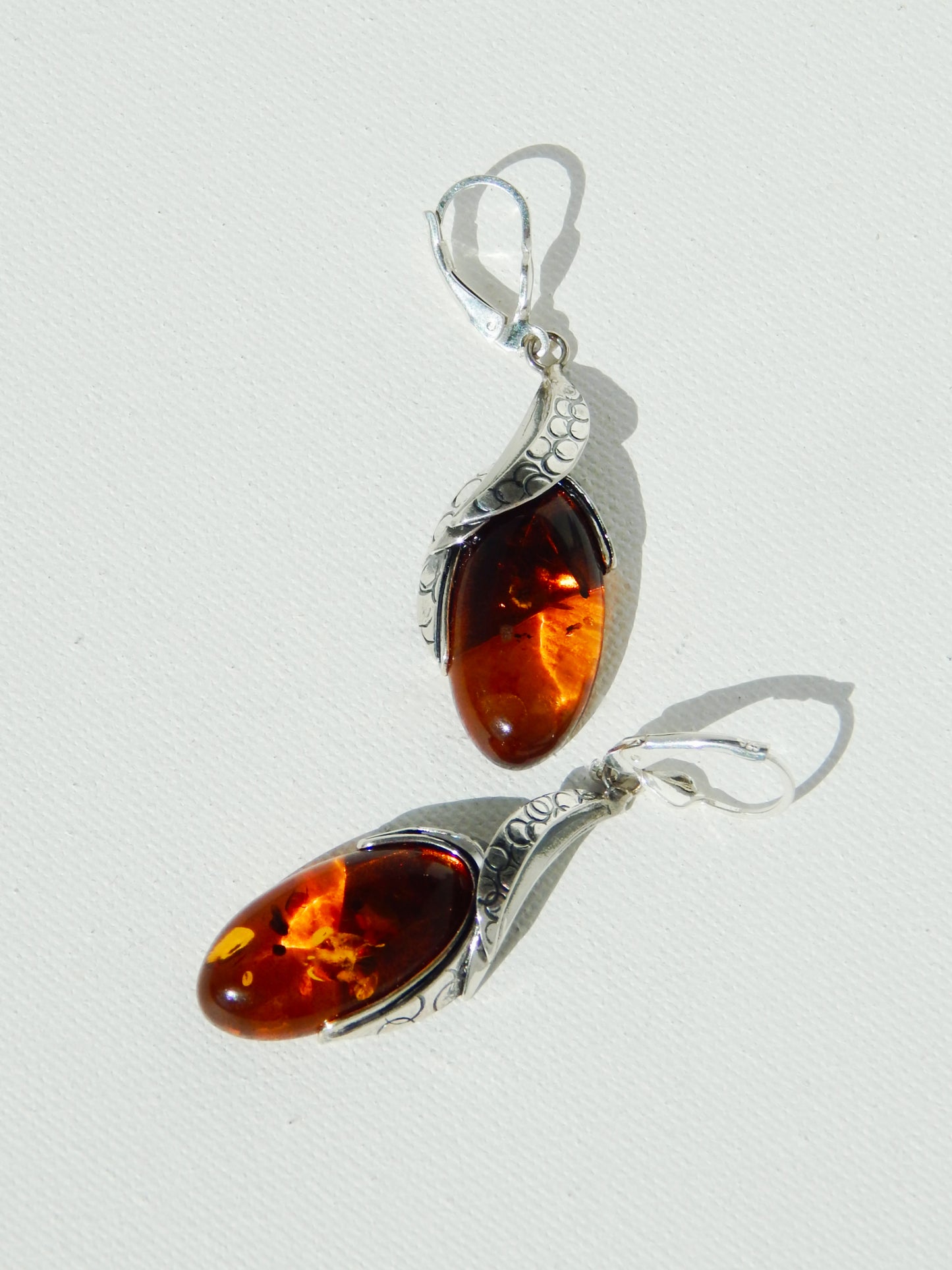 Natural Baltic Cognac Amber Modern Dangle Earrings