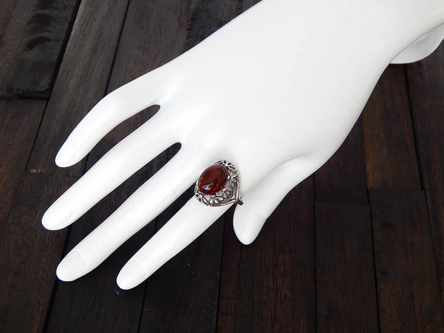 Natural Baltic Red Velvet Amber Cathedral Ring
