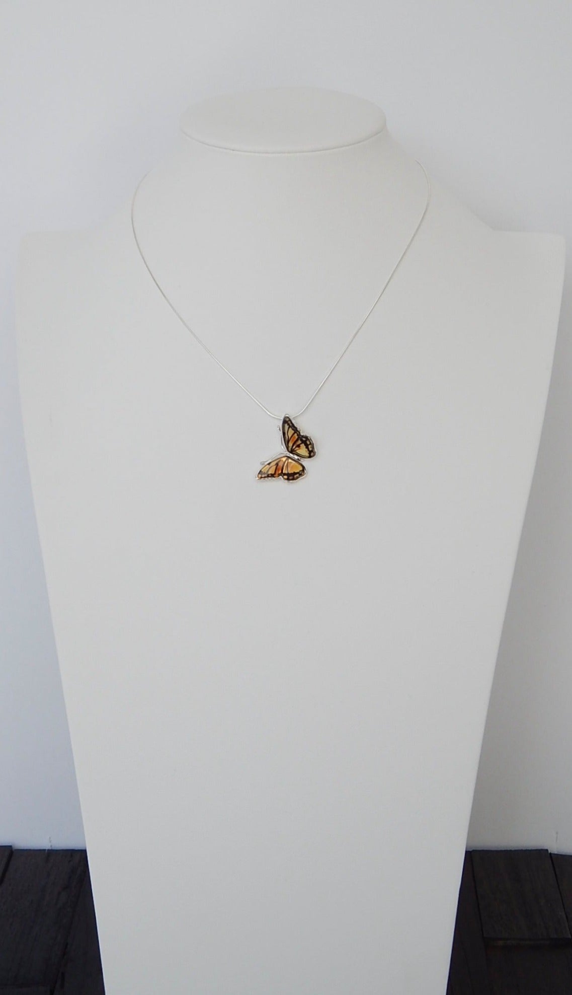 Natural Baltic Amber Monarch Butterfly Pendant Necklace
