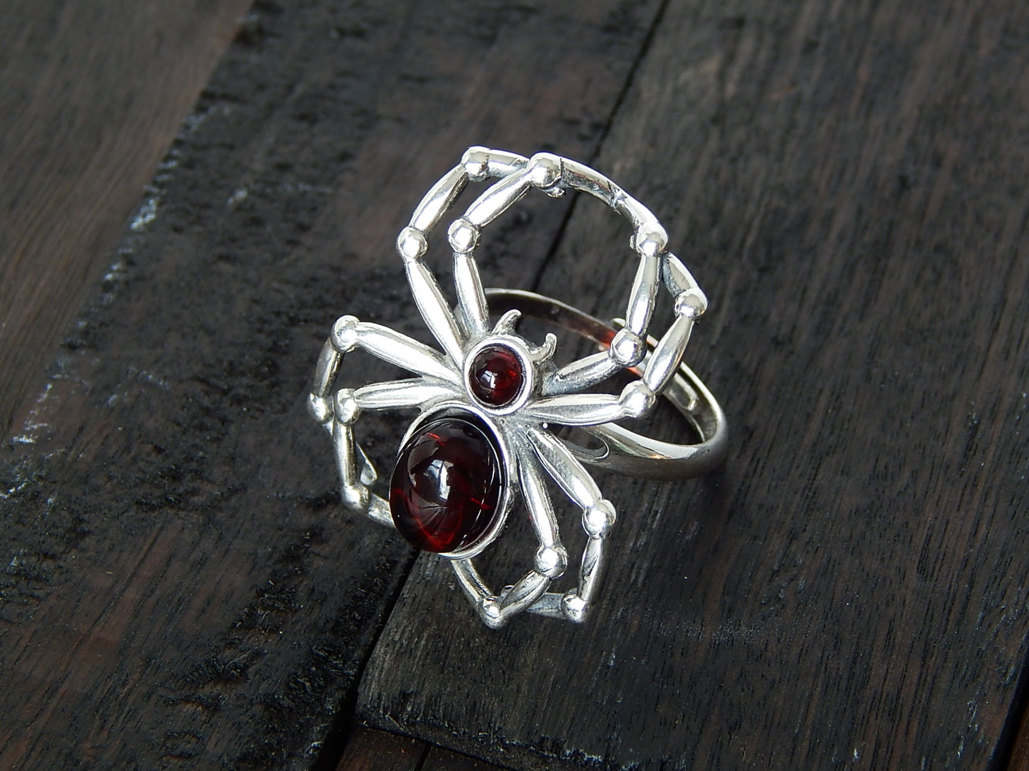 Natural Baltic Cherry Amber Industrial Adjustable Spider Ring