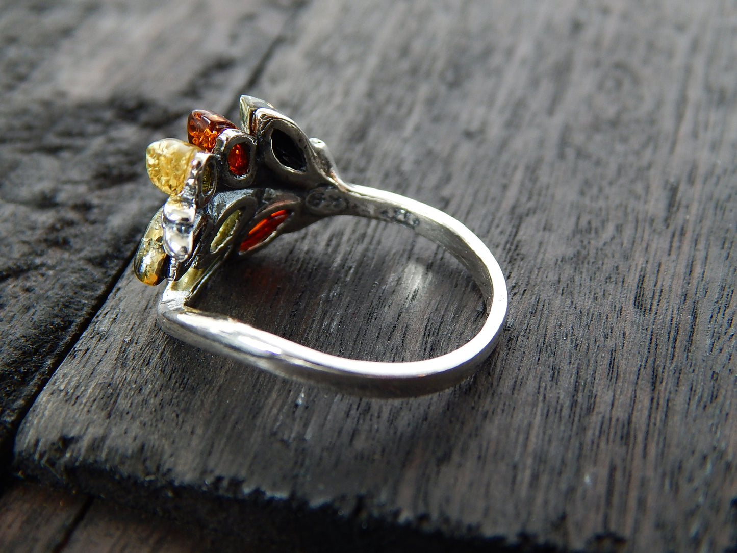 Natural Baltic Amber Autumn Leaf Ring