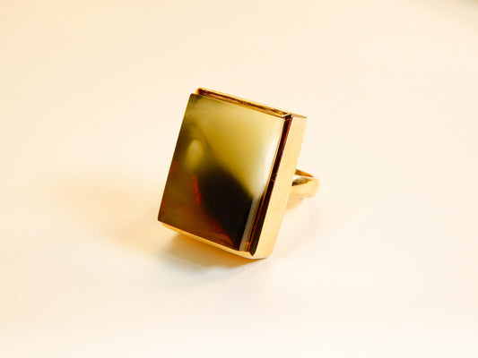 Natural Baltic Butterscotch Amber Designer 14K Gold Plated Adjustable Ring