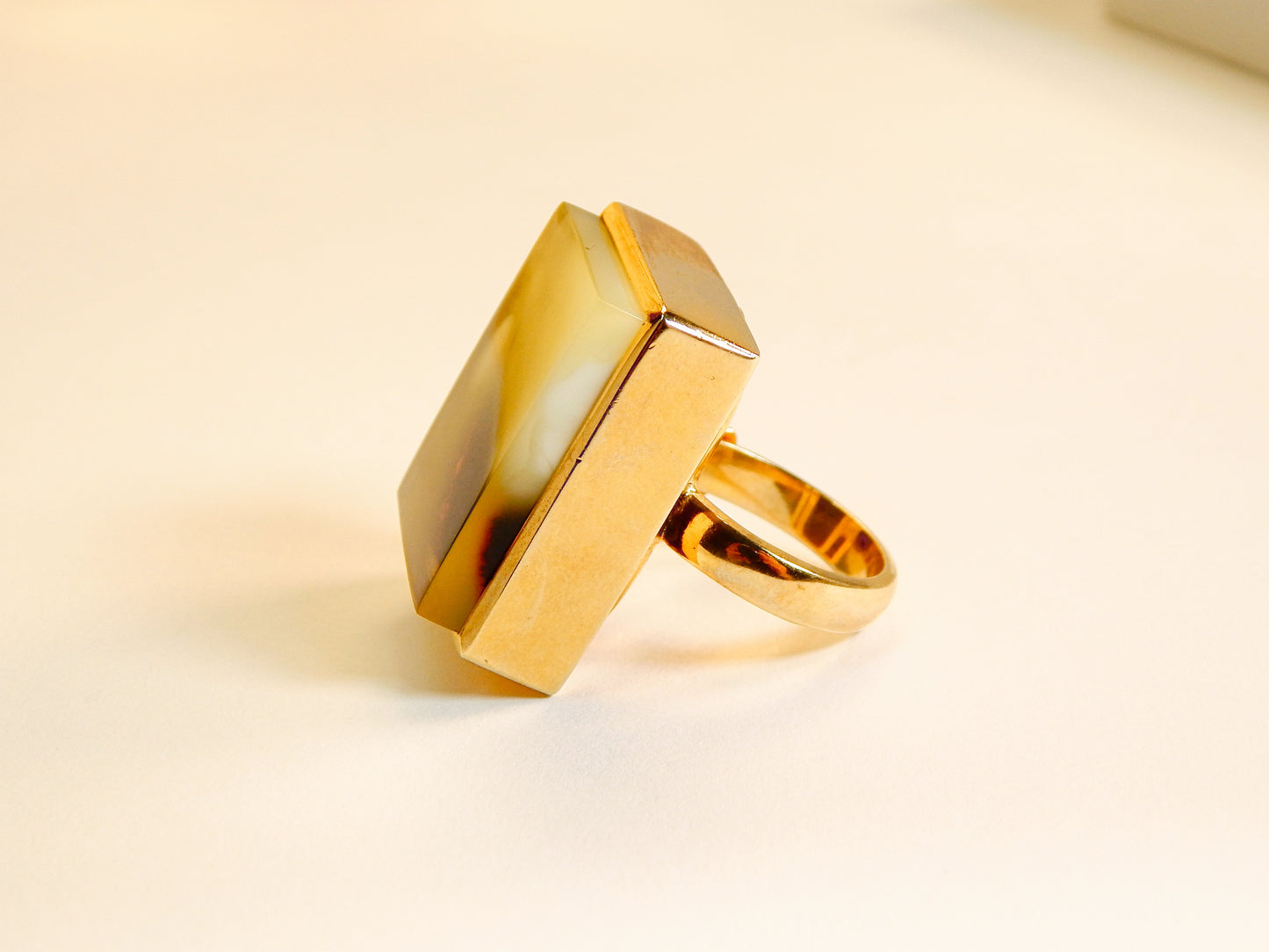 Natural Baltic Butterscotch Amber Designer 14K Gold Plated Adjustable Ring