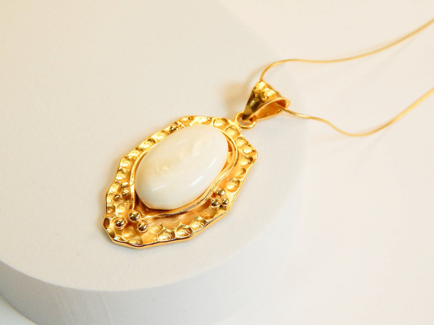 Natural Baltic Rare White Amber 14k Gold Plated Handmade Designer Necklace