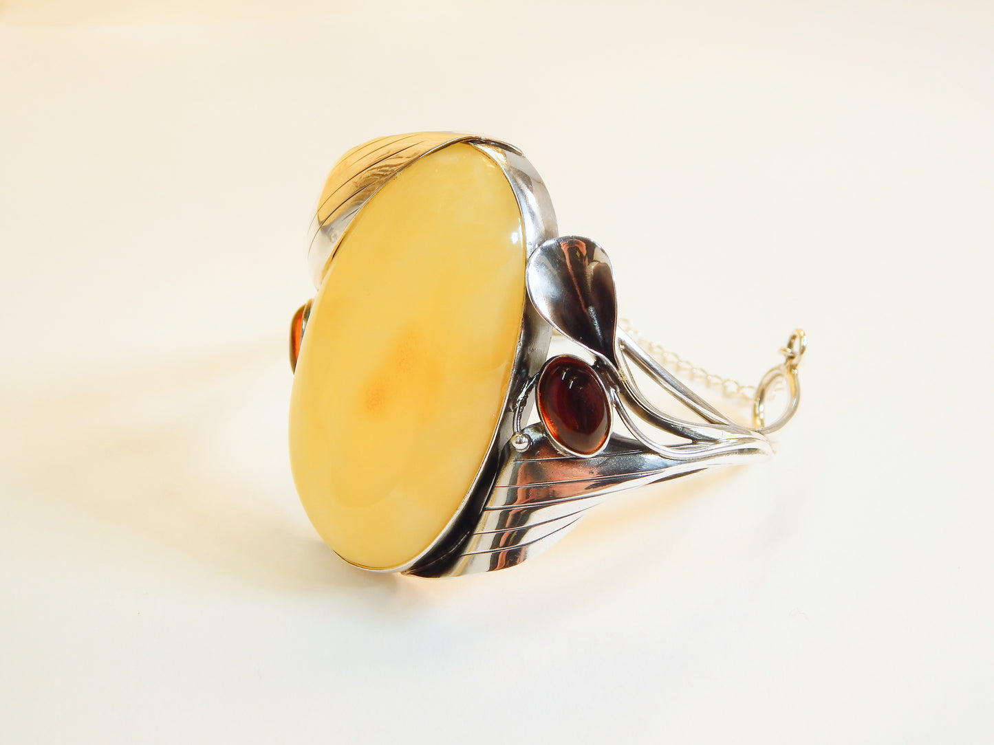 Natural Baltic Green Amber 14K Gold Plated Adjustable Ring