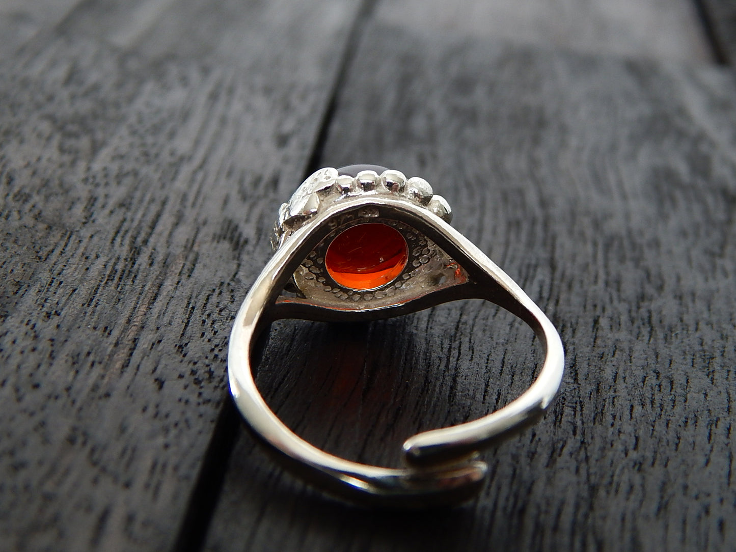 Natural Baltic Cherry Amber Butterfly Adjustable Ring