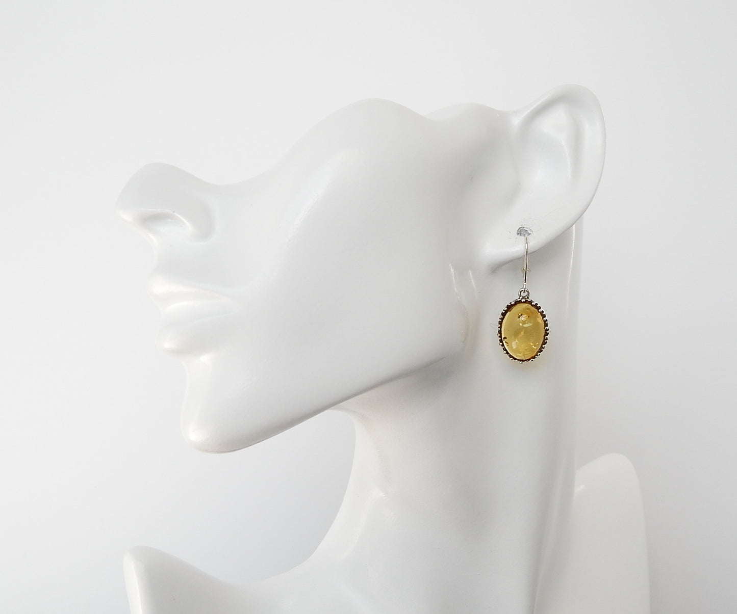 Natural Baltic Lemon Amber Victorian Oval Dangle Earrings