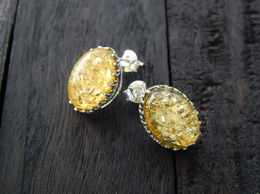 Natural Baltic Lemon Amber Oval Victorian Earrings