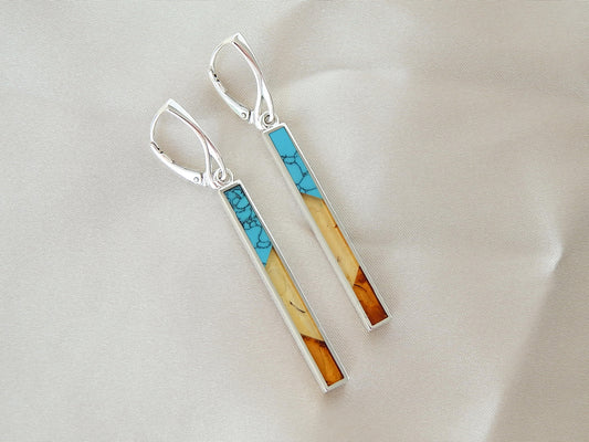 Natural Baltic Amber and Turquoise Dangle Earrings