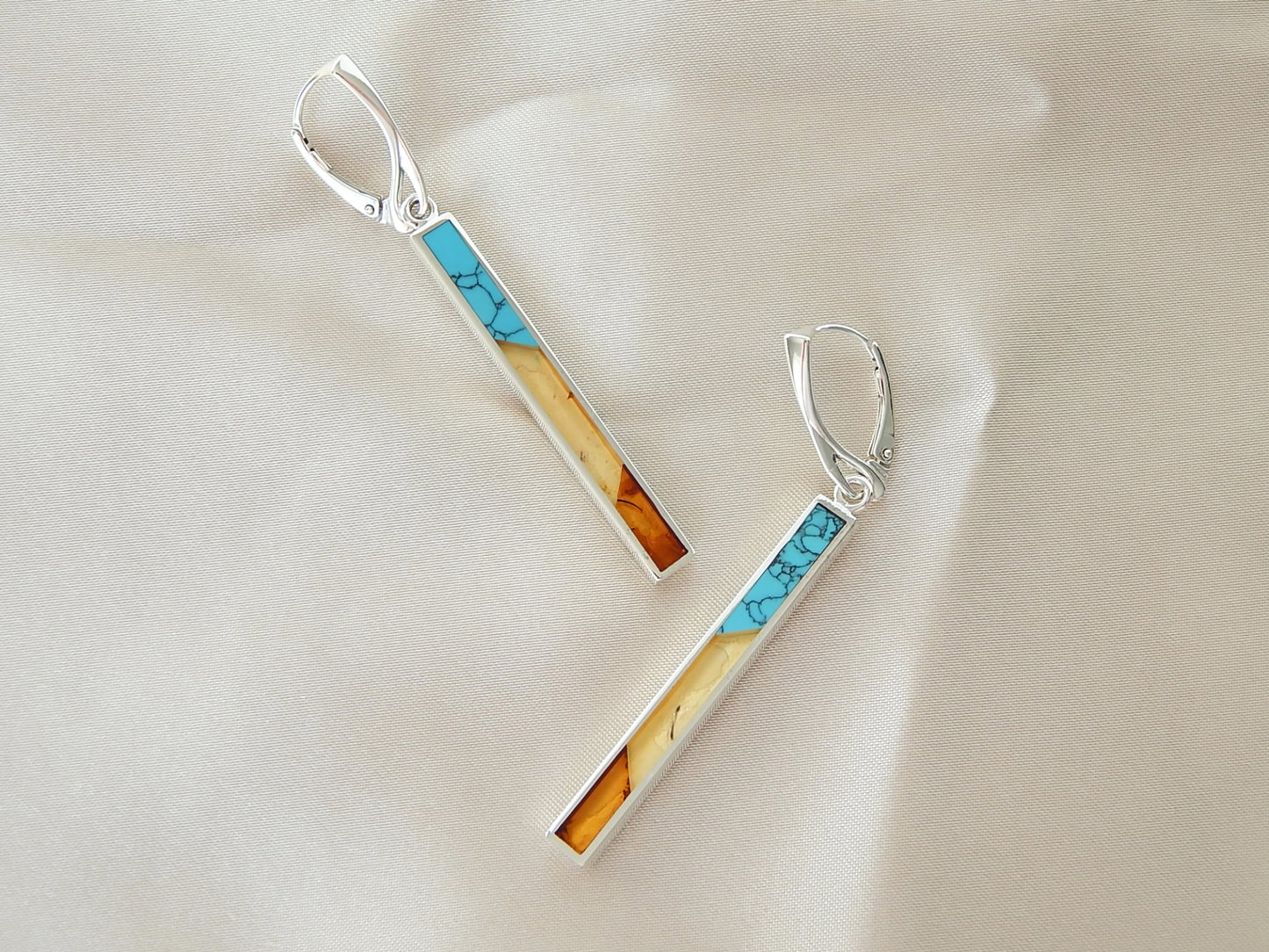 Natural Baltic Amber and Turquoise Dangle Earrings