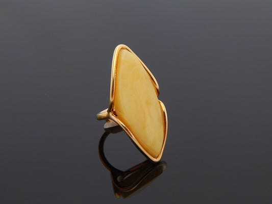 Natural Baltic Butterscotch Amber 14k Gold Plated Handmade Statement Ring