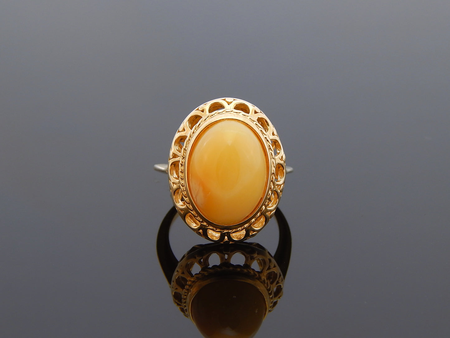 Natural Baltic Butterscotch Amber 14k Gold Plated Adjustable Ring