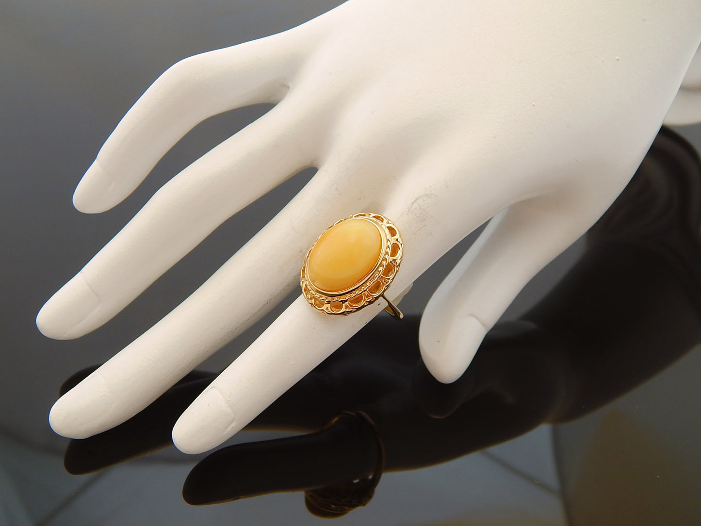 Natural Baltic Butterscotch Amber 14k Gold Plated Adjustable Ring