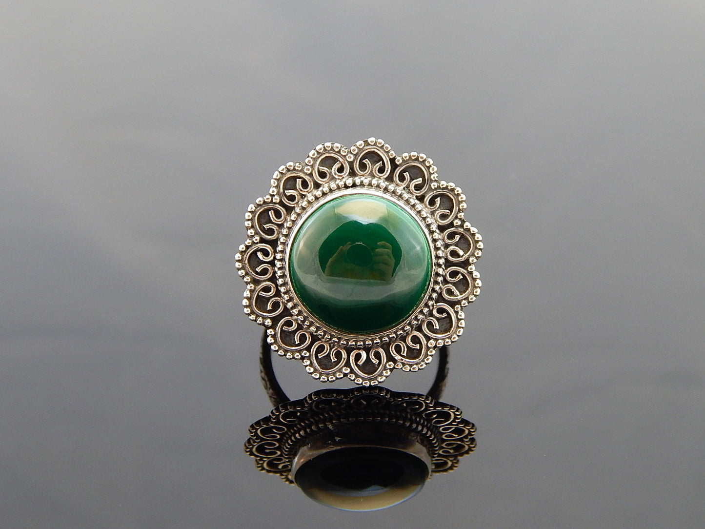 Genuine Green Onyx Boho Chic Ring in 925 Sterling Silver