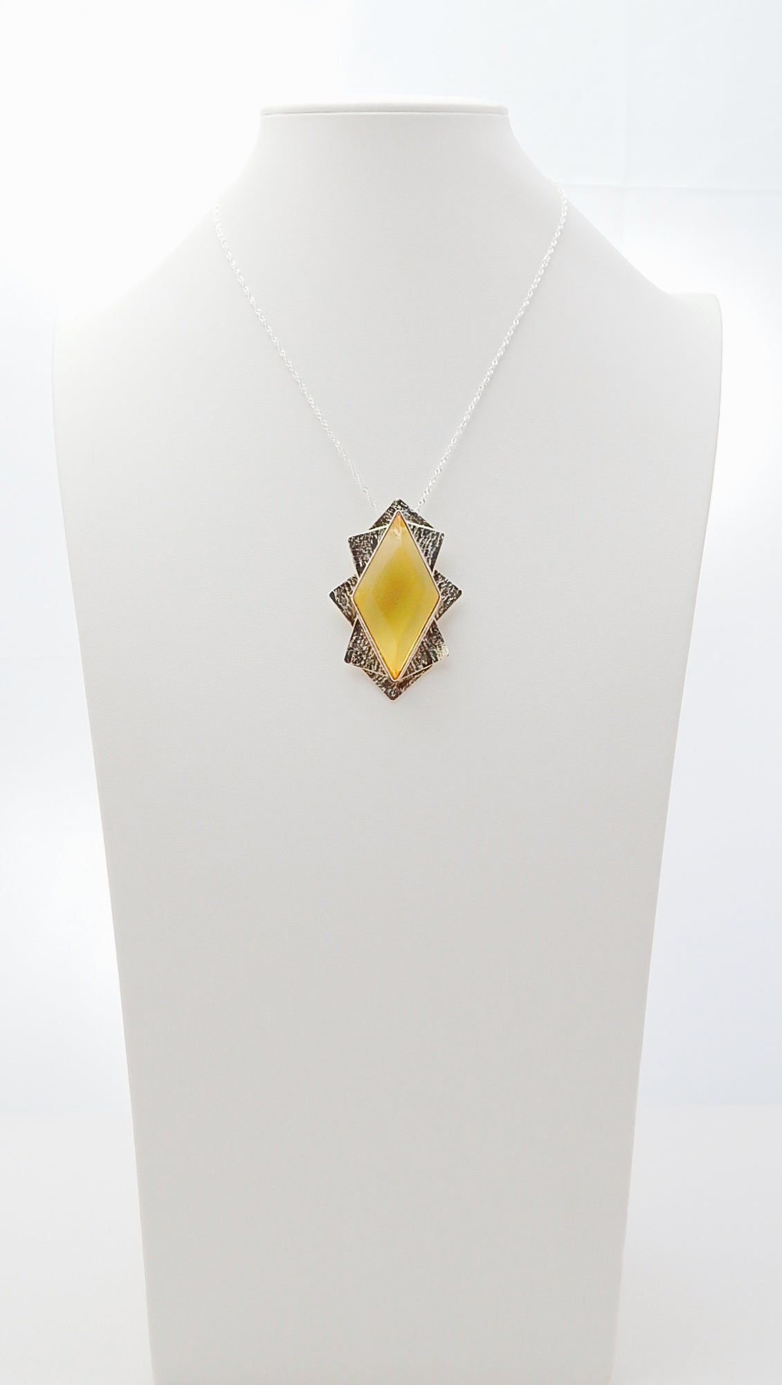 Natural Baltic Lemon Amber Geometric Handmade Pendant in 925 Sterling Silver