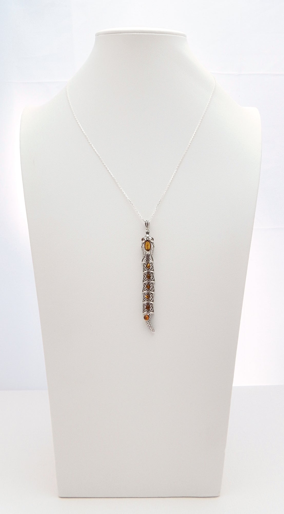 Natural Baltic Cognac Amber Diamond Back Rattlesnake Necklace
