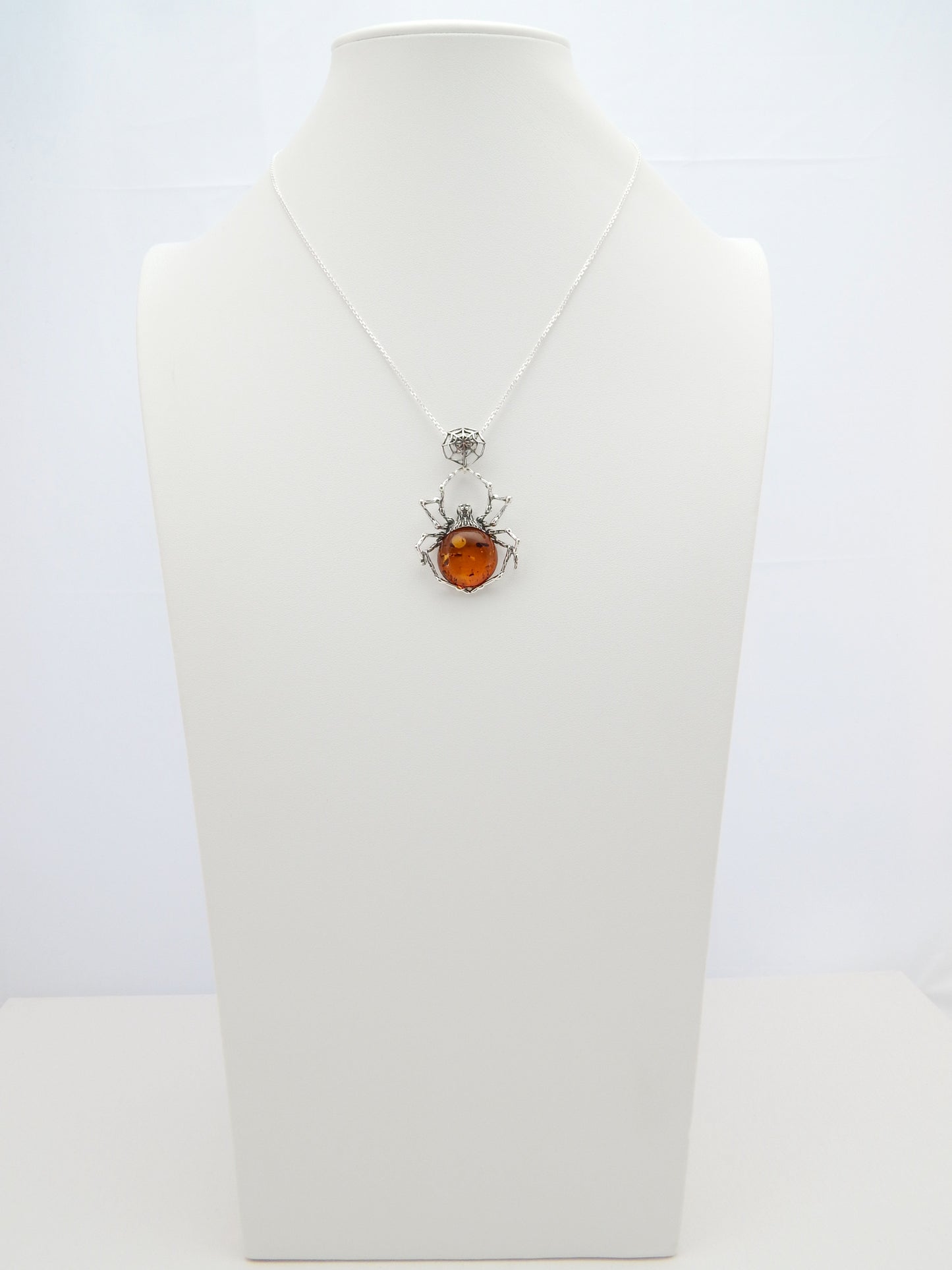 Natural Baltic Cognac Amber Spider Pendant Necklace in 925 Sterling Silver