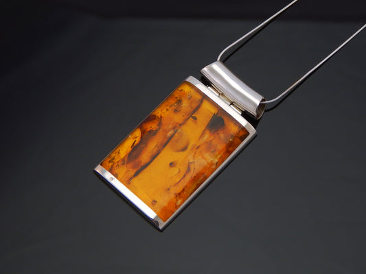 Handmade Natural Baltic Cognac Amber Designer Pendant Necklace in 925 Sterling Silver