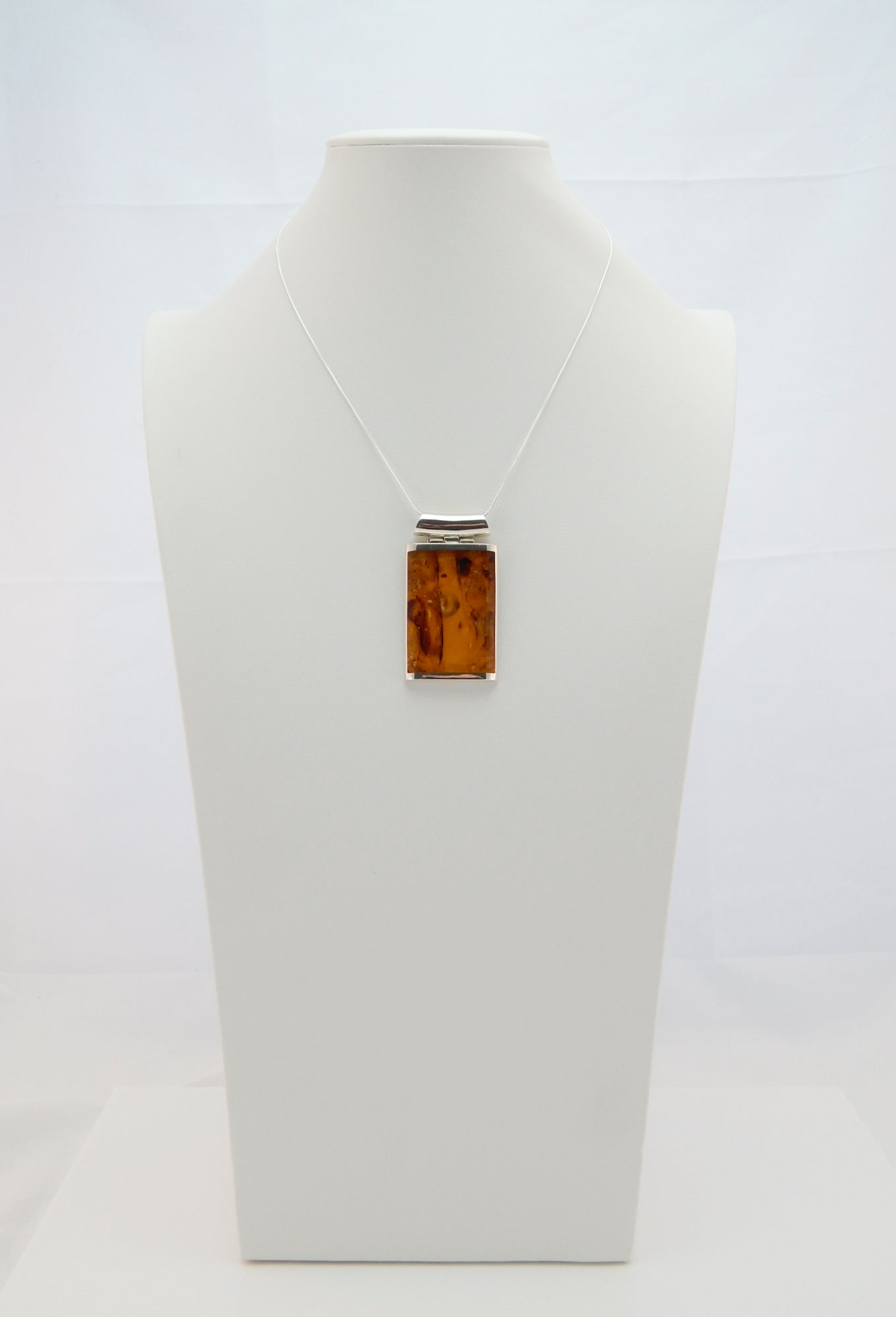 Handmade Natural Baltic Cognac Amber Designer Pendant Necklace in 925 Sterling Silver