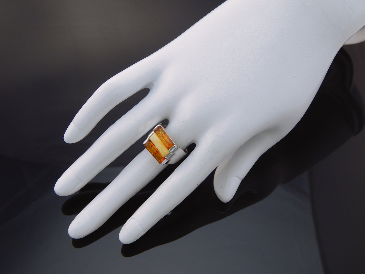 Natural Baltic Amber Stacked Statement Ring in 925 Sterling Silver