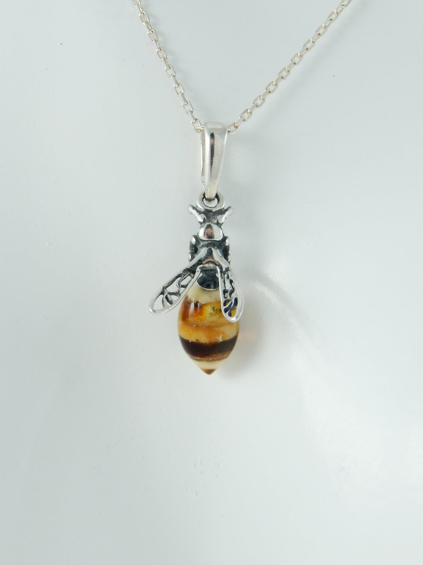 Natural Baltic Blonde Amber Honey Bee Necklace