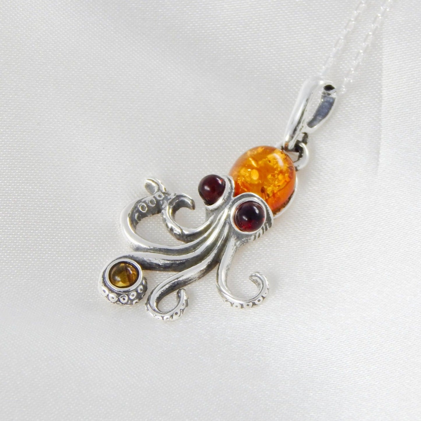 Natural Baltic Cognac and Cherry Amber Adorable Octopus Necklace