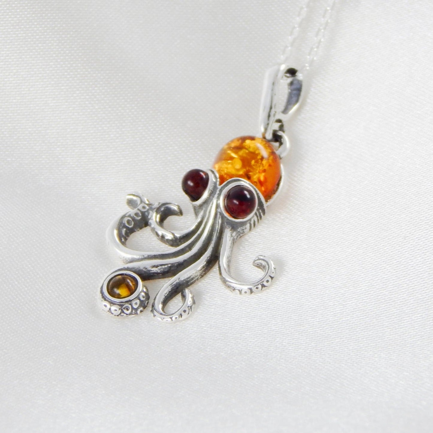 Natural Baltic Cognac and Cherry Amber Adorable Octopus Necklace