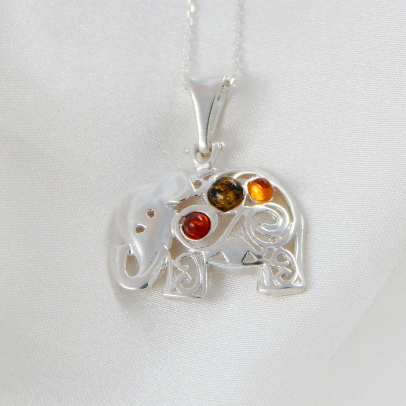Natural Baltic Multicolor Amber Lucky Elephant Pendant Necklace