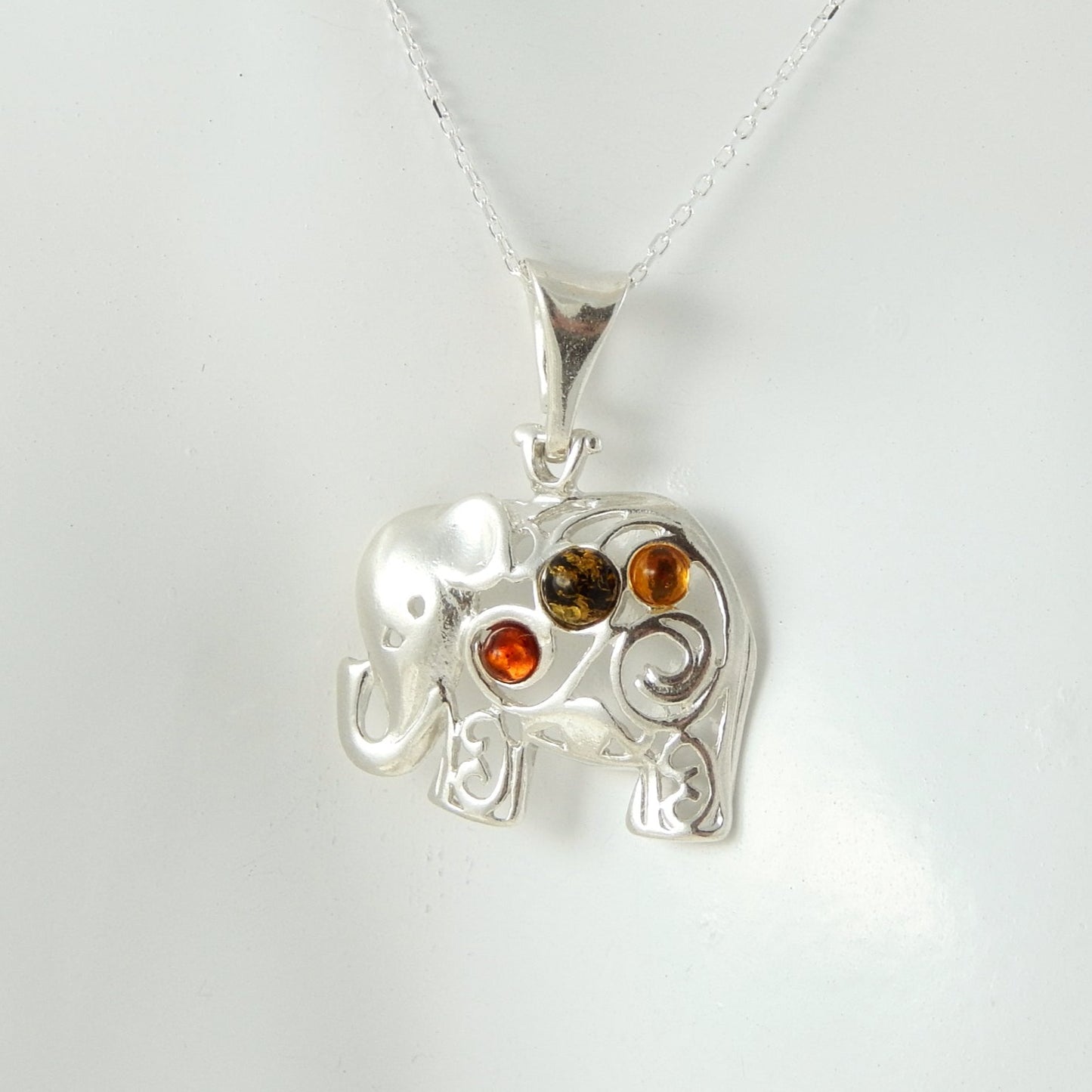 Natural Baltic Multicolor Amber Lucky Elephant Pendant Necklace